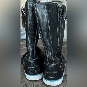EUC UGG Australia Andra Black Leather With Blue Trim Mid Calf Boots Size 8.5